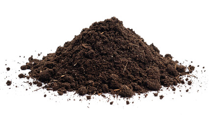 A mound of rich, dark soil isolated on white background