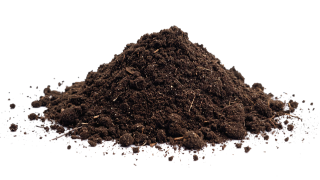 A mound of rich, dark soil isolated on white background
