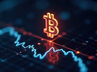 Closeup of glowing bitcoin symbol on digital graph representing blockchain innovation for healthcare