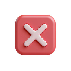 Obraz premium Red Square Button with X Mark - Cancel/Close Icon on Transparent Background 