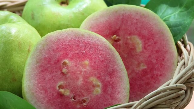 Close up Pink guava in a basket 
