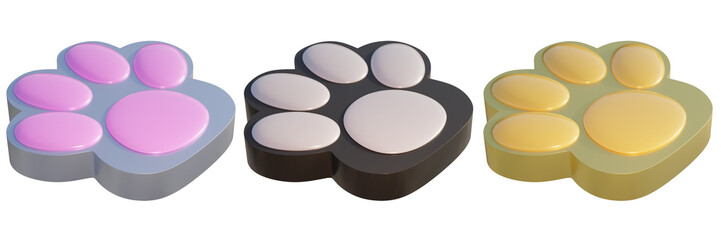 Translucent silicone squishy paws of different colors, isolated on transparent background. Modern children's toys. 3D render.
