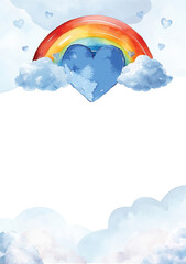 Watercolour Rainbow Clouds and Hearts Invitation Poster Background Illustration Art.