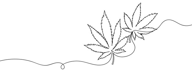 Continuous lines, marijuana leaves Vector art lines, transparent background, edit stroke.