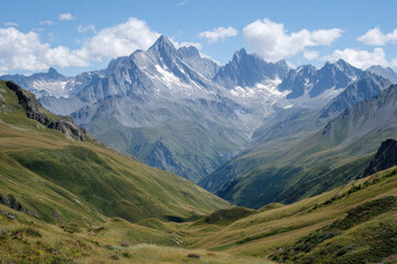 Obraz premium breathtaking view of northern alps under bright sunny sky