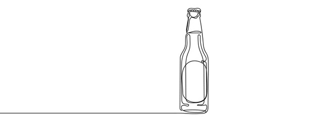 continuous line beer bottle Vector art lines, transparent background, edit stroke.