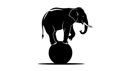 Circus Elephant Balancing on Ball – Playful Animal Silhouette Art
