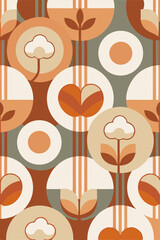 Neutral-toned  pattern with cotton-based geometric abstractions and warm accents for textile and décor design