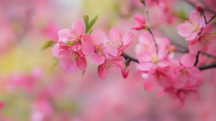 Obraz premium Spring Equinox, close-up of blooming peach blossoms, tender pink, beautiful natural background