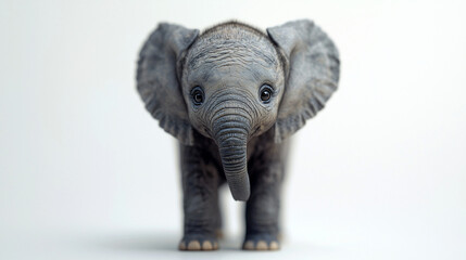 Fototapeta premium Happy Baby Elephant Standing on a Neutral Background with Curiosity