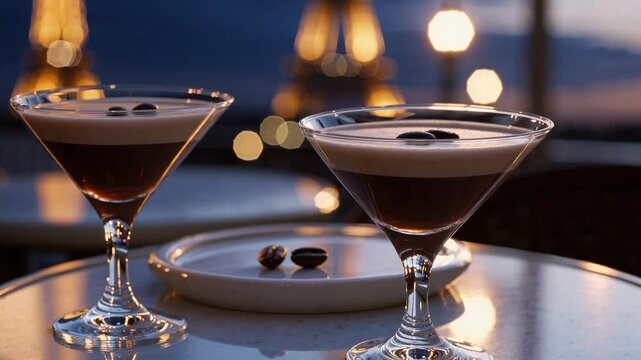 Parisian Cafe Night Scene with Drinks