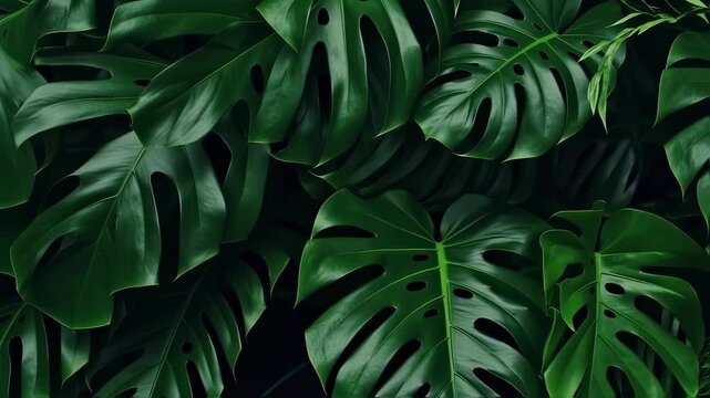 Lush Green Tropical Leaves on Dark Background for Vibrant Design