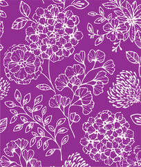 Vintage seamless floral pattern. Liberty style background of small golden orange flowers. Small flowers scattered over a white background. Stock vector for printing on surfaces. Realistic flowers.