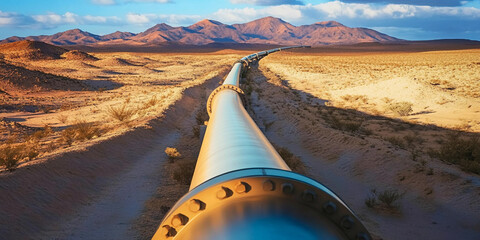 Aerial view of a long oil pipeline in a desert landscape Generative AI