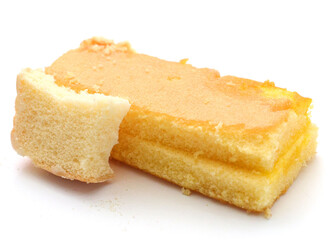 There was a small cake on a white background 
