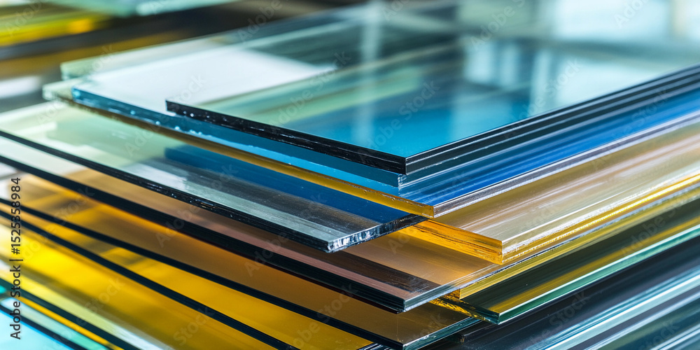 Poster varying glass panes displayed in vibrant colors and textures generative ai