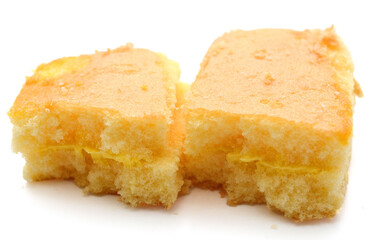 There was a small cake on a white background 
