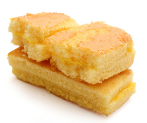 There was a small cake on a white background 
