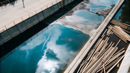 Polluted Waterway with Reflection
