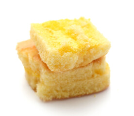 There was a small cake on a white background 
