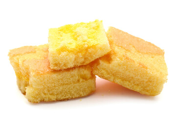 There was a small cake on a white background 
