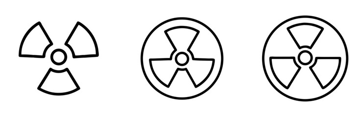 Fototapeta premium Nuclear radiation symbols in outline style on white background, icons set, vector 