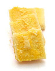 There was a small cake on a white background 
