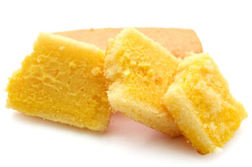 There was a small cake on a white background - stock photo
