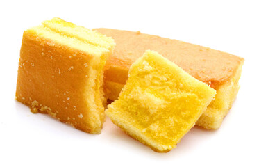 There was a small cake on a white background 
