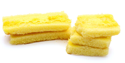 There was a small cake on a white background 
