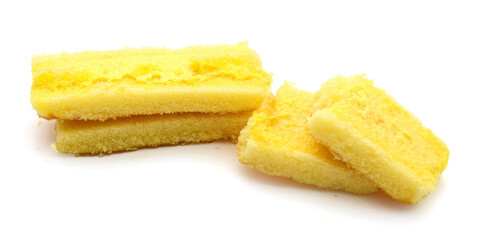There was a small cake on a white background 
