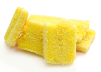 There was a small cake on a white background - stock photo
