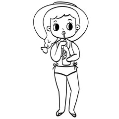 summer girl on the beach element  cartoon 