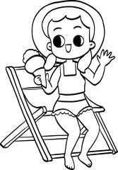 summer girl on the beach element  cartoon 