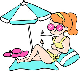 summer girl on the beach element  cartoon 