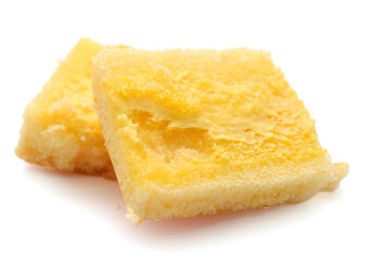 There was a small cake on a white background - stock photo
