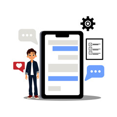 Digital Boy with Smartphone Interface and Social Icons