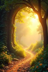 A warm, inviting sunlit scene depicting a welcoming atmosphere, conveying hope and optimism Perfect for themes of new beginnings, positivity, and future possibilities , sunbeams, warmth
