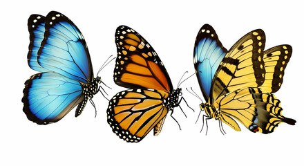 Three Vibrant Butterflies: Blue Morpho, Monarch, and Swallowtail