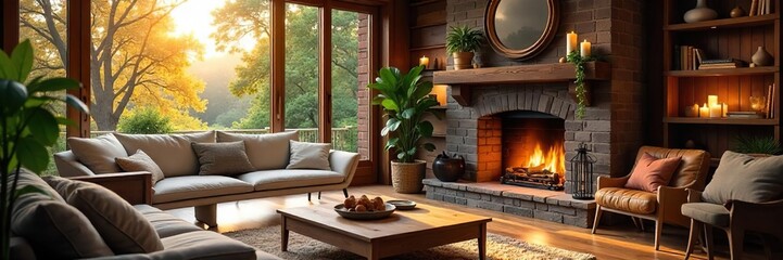 Cozy living room with fireplace, hardwood floors, and large windows offering abundant natural light Perfect for family gatherings or quiet evenings at home , house, abode, spacious