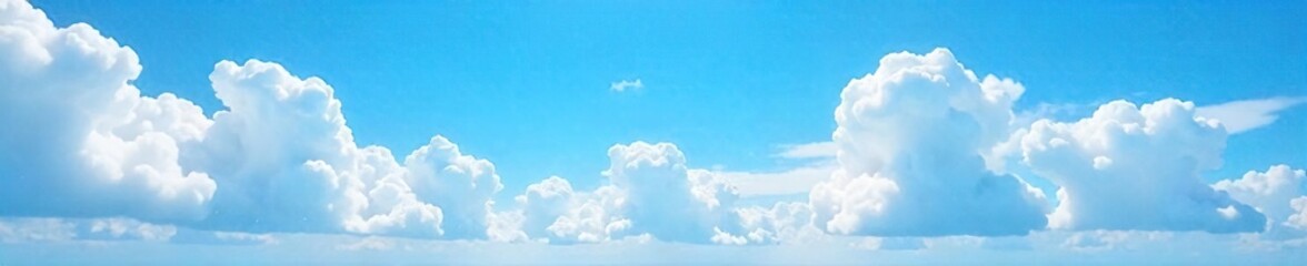 Vast expanse of fluffy cumulus clouds drift across a brilliant blue summer sky, offering a serene and peaceful view Perfect for travel, weather, nature, or tranquility themes , daylight, open