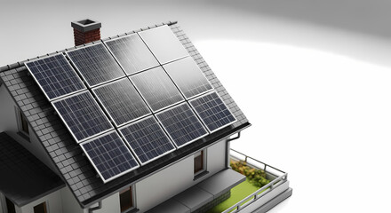Obraz premium Solar Panels on Residential Roof: Sustainable Home Energy Solutions
