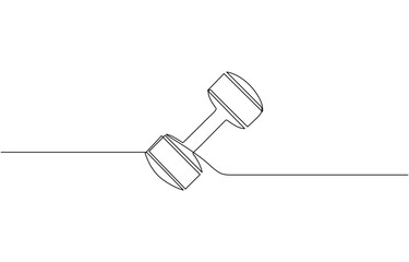Single continuous line drawing of dumbbells. Sport equipment in one linear style, Continuous one line drawing of Dumbbell - Barbell gym equipment, Drawing of dumbbell. Editable stroke.