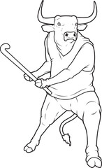 Bull Field hockey Hockey stick Animal Vector Graphic Art Illustration