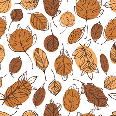 Vector seamless pattern with hand-drawn autumn leaves.