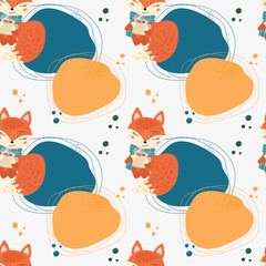 Seamless autumn pattern featuring cute foxes, colorful leaves, and berries. Perfect for textiles, wallpapers, packaging, kids' clothing, and seasonal decorative projects. Vector