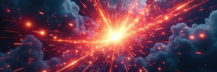 Intense clash of two powerful forces, energy beams collide in a dramatic explosion of light and color, creating a visually stunning spectacle of conflict , battle, struggle, nebula