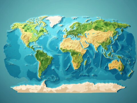 World map showing continents, oceans, and countries. Includes political boundaries and geographical features.