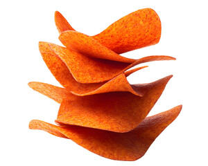 Fototapeta premium High-quality image of stacked Doritos chips isolated on white background showcasing texture and vibrant color