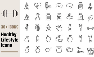 Healthy lifestyle icons collection fitness wellness nutrition